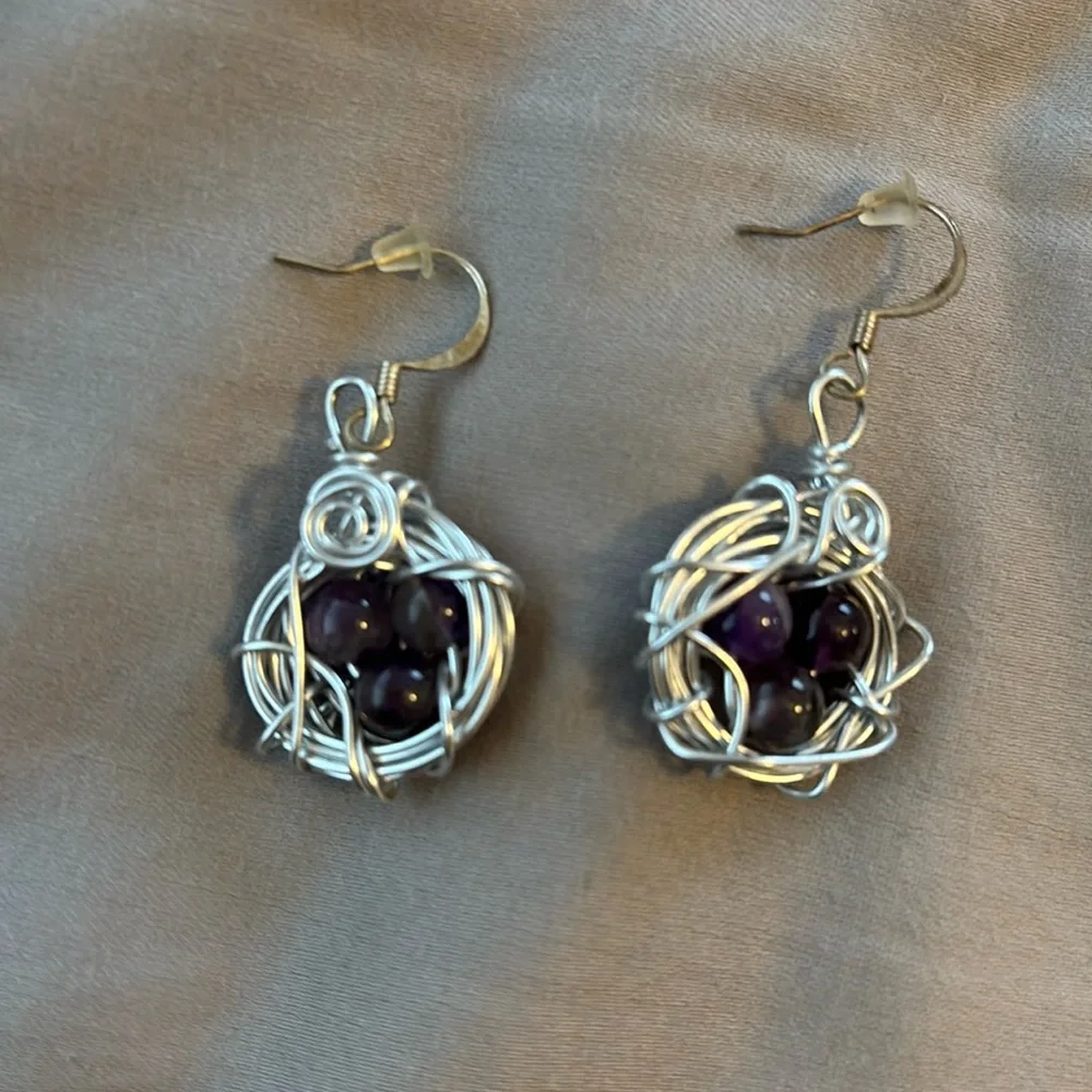 Purple triple bead wired earring